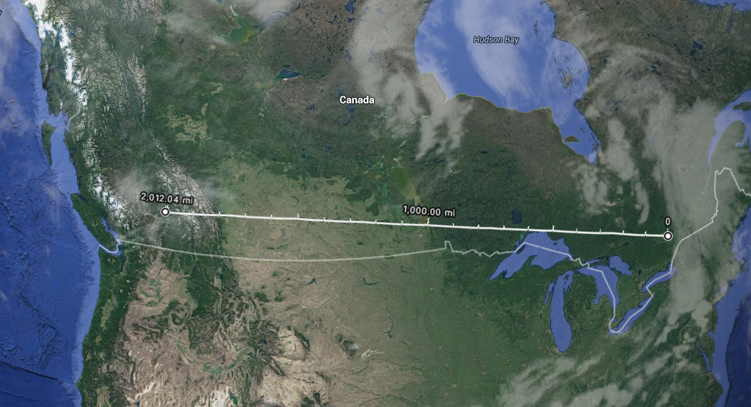 2012 miles the distance between Ottawa and deep into British Columbia
